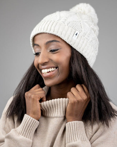 Treeanie Cable Knit PomPom Chalk